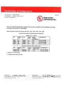 UL certificate of compliance for fire sprinklers