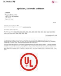 UL certificate of compliance for automatic and open sprinklers